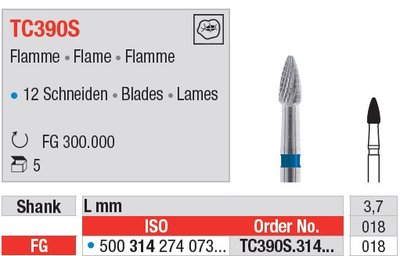 Edenta TC390S - dokončovací karbidový nástroj S, plameň - 5 ks