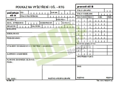 Poukaz na vyšetření – ošetření RTG NCR, blok, 100 listů