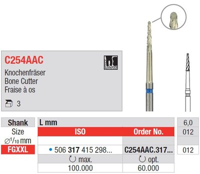Edenta C254AAC - chirurgický karbidový nástroj, ZrN bone cutter - 3 ks
