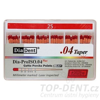 DiaDent Gutaperčové čepy .04 kónicita ISO 25 (červené), 60ks