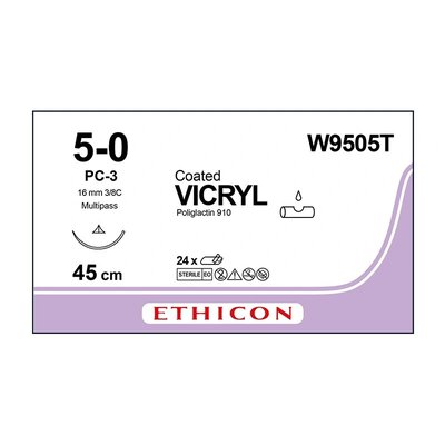 Coated Vicryl nebarvený 5/0 45 cm PC-3, 24 ks