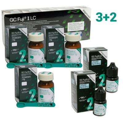 GC Fuji II LC SET 3+2 - Set 3 x 15 g prášku A2. A3. B3. 2 x 6.8 ml tekutina