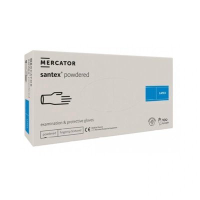 Vyšetřovací rukavice Santex, latex, pudrované, 100 ks, bílé - L