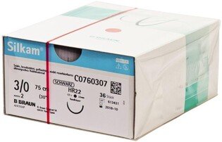 Silkam 3/0 75cm igła 22mm 1/2 koła okrągła (HR22) 36sz/opak. C0760307 szew niewchłanialny czarny jedwabny