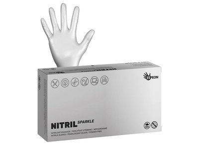 Nitrilové rukavice NITRIL SPARKLE 100 ks, nepudrované, perleťově stříbrné, 4.0 g - Velikost: L