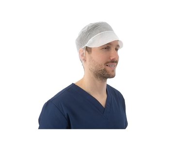 Čepice s kšiltem z netkané textilie, 53 cm, 100 ks, bílá