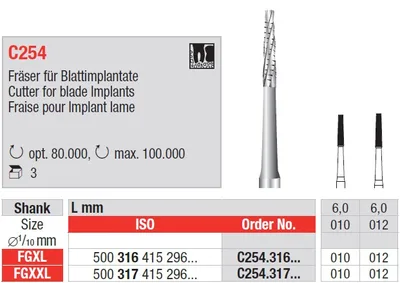Edenta C254 - chirurgické karbidové nástroje, cutter for blade implants - 3 ks