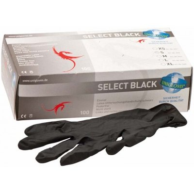 Rukavice Unigloves Select Black S, latexové, bez pudru, mikrozdrsněné, 100 ks
