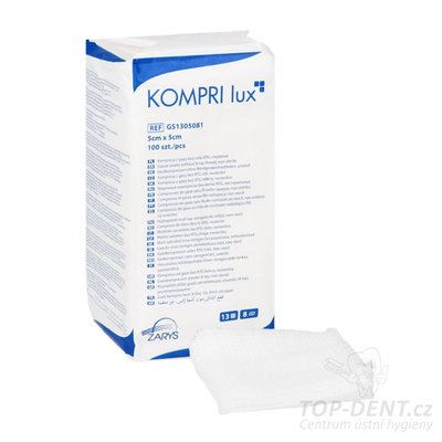 Zarys Kompri lux gázové kompresy 5x5cm nesterilní (13N/8V), 100ks