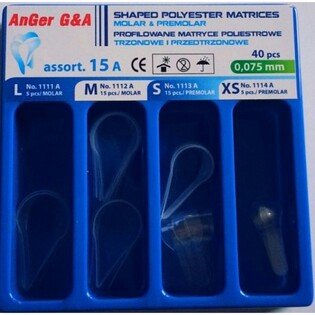 Paski tłoczone Anger 15A trzonowce+przedtrzonowce 0,075mm ass 40szt/opak. poliestrowe transparentne