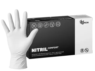 Nitrilové rukavice NITRIL COMFORT 100 ks, nepudrované, bílé, 3.8 g - Velikost: L