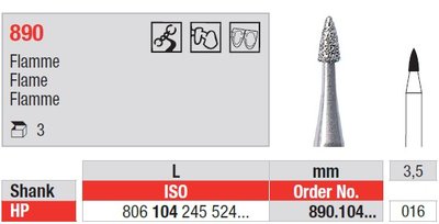 Edenta Lab 890 - Flame, diamantový nástroj - 3 ks