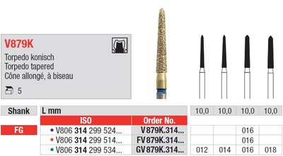 Edenta V879K - DiaCut diamantové nástroje, dlhé kónické torpédo - 5 ks