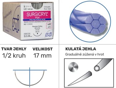 Šití Surgicryl PGA violet 1/2HR 17mm 75cm 5/0