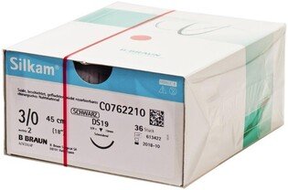 Silkam 3/0 45cm igła 19mm 3/8 koła odwrotnie tnąca (DS19) 36sz/opak. C0762210 szew niewchłanialny czarny jedwabny