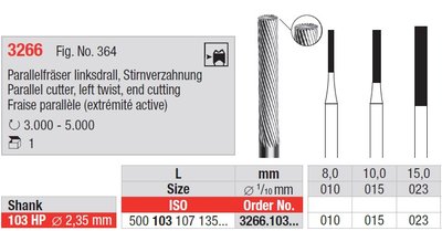 Edenta Lab 3266 - TC nástroje, Parallel cutter, left twist, end cutting- 1 ks
