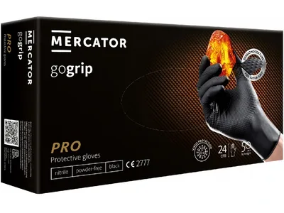 MERCATOR® GOGRIP - Nitrilové rukavice, bez pudru, 50 ks, černé (2x SILNĚJŠÍ) - Velikost: XXL