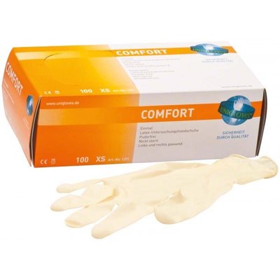 Rukavice Unigloves Comfort XS bez pudru, nesterilní, latexové, hypoalergenní, 100 ks
