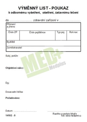 Výměnný list – poukaz, blok