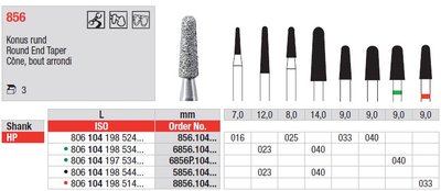 Edenta Lab 856 - Round End Taper, diamantové nástroje - 3 ks