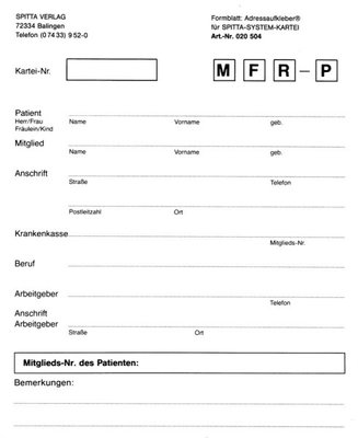 Anschriftenblatt für DIN A5-Karteikarte