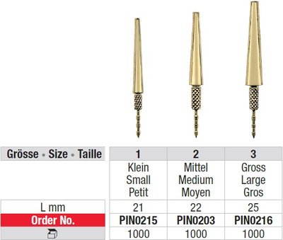 Edenta Lab Tailpins with swordfish end for retention - 1000 ks