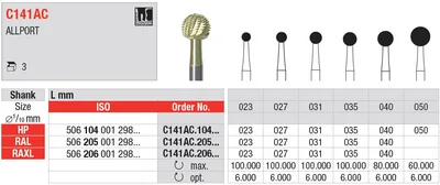 Edenta C141AC - guľaté chirurgické karbidové nástroje, bone cutter - 3 ks