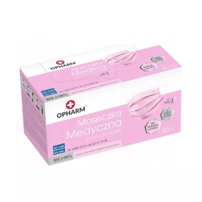 Maski medyczne jednorazowe z gumką Różowe OPHARM 50szt
