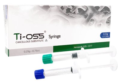 Ti-oss® Syringe bovinní granulát 0.25g / 0.75cc(ml) objem 0.75 cm3, velikost zrna 1.2-1.7mm S25-0512