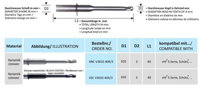 CAD-CAM VHF fréza XNC V302040R/3 Zirconia Bur