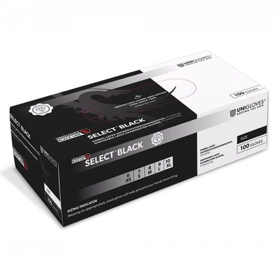 Unigloves Rukavice Select Black latex bez pudru /XL/ 100ks černé