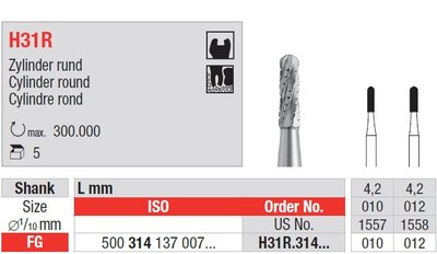 Edenta H31R - dvoj-kovové vrtáky, zaoblený valec+ - 5 ks