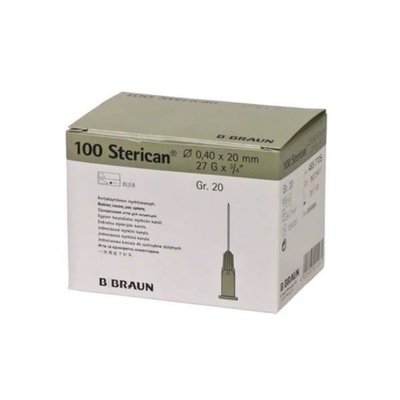 Jednorázové injekční jehly šedé 0,4x20mm 100ks Braun