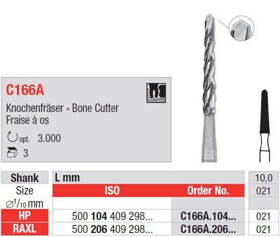 Edenta C166A - chirurgické karbidové nástroje, bone cutter - 3 ks
