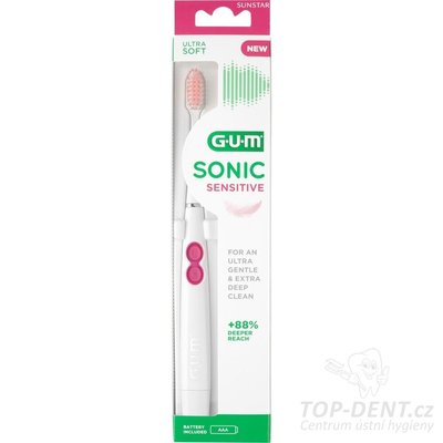GUM Sonic SENSITIVE bateriový sonický zubní kartáček (bílý s růžovou)