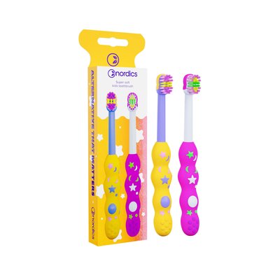 Nordics Premium Baby Soft 4080 Yellow&Pink dětský zubní kartáček 2 ks