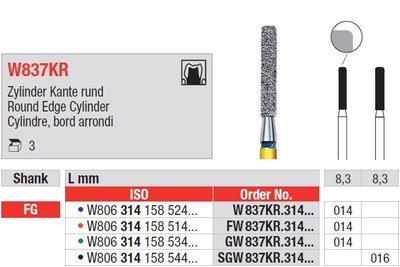 Edenta W837KR - White Tiger diamantové nástroje, dlhý valec s oblým okrajom - 3 ks