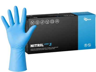 Nitrilové rukavice NITRIL LONG3 100 ks, nepudrované, modré, 6.2 g - Velikost: L