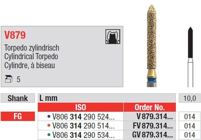 Edenta V879 - DiaCut diamantové nástroje, dlhé valcovité torpédo - 5 ks