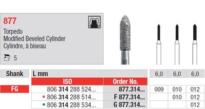 Edenta 877 - diamantové nástroje, krátke torpédo - 5 ks