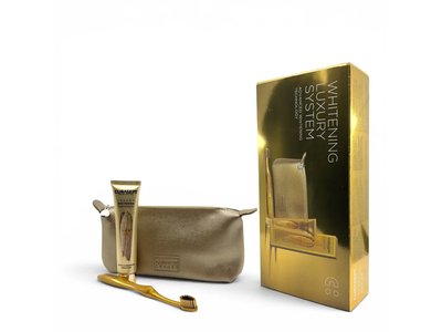 CURASEPT Luxury Gold, peroxide, bělící zubní pasta 75 ml + zubní kartáček + cestovní taštička