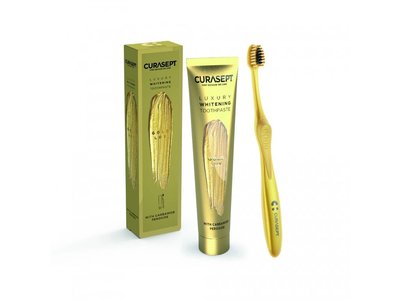 CURASEPT Luxury Gold, peroxide, bělící zubní pasta 75 ml + zubní kartáček