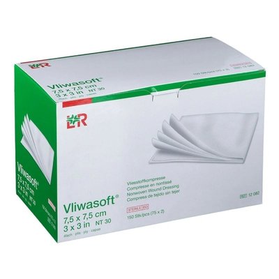 Kompresy netkaná textilie Vliwasoft, sterilní, 4vrstvy, 150 ks - 7,5 x 7,5 cm