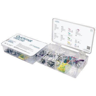 Quickmat Deluxe Kit with Re-Force - 5 x rychlokroužek. 1 x Re–force. 10 x silikónové tubičky. 10 x Delta silikónové tubičky. 200 ks 0.04 mm matríc. 100 ks 0.025 mm matríc. 300 ks klínků