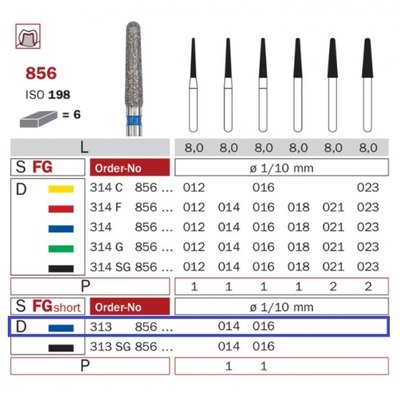 Diaswiss 856 short modrá, 6ks/balení - 014 mm