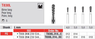 Edenta T830L - turbo diamantové nástroje, dlhá hruška - 5 ks