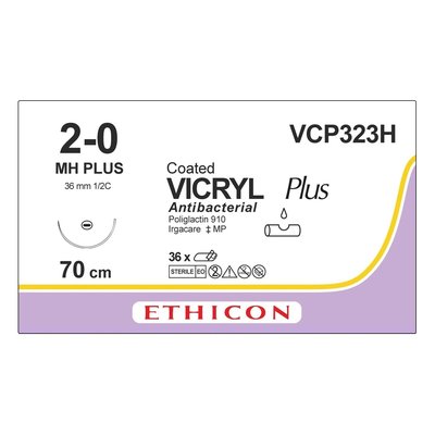 Coated Vicryl Plus fialový, antibakteriální 2/0 70 cm MH plus, 36 ks