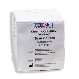 Kompresy gazowe 10x10cm 100szt. Trans-Med 13n 8w niejałowe