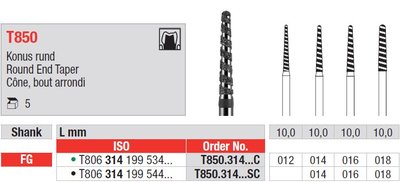 Edenta T850 - turbo diamantové nástroje, dlhý kužeľ s oblým koncom - 5 ks