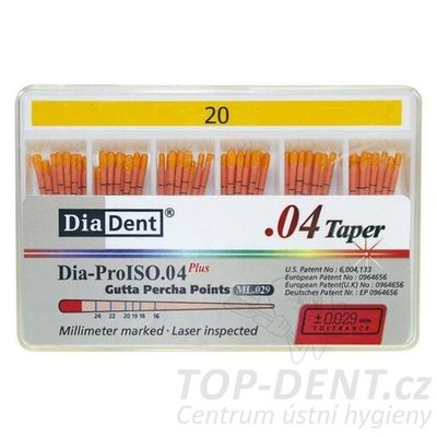 DiaDent Gutaperčové čepy .04 kónicita ISO 20 (žluté), 60ks